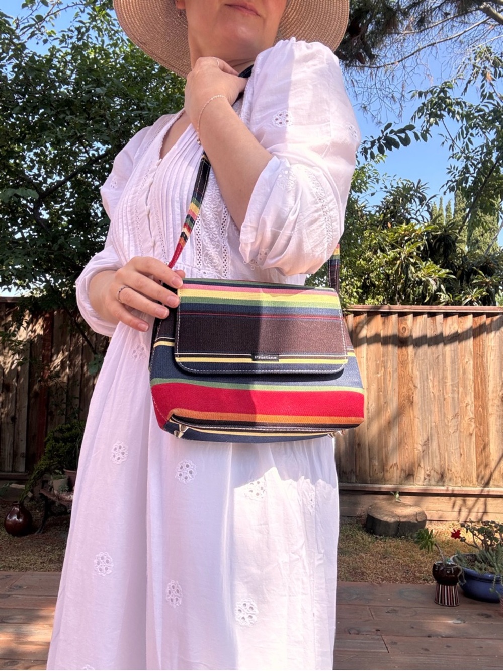 Vintage Pristine Structured Canvas Shoulder Bag Preppy